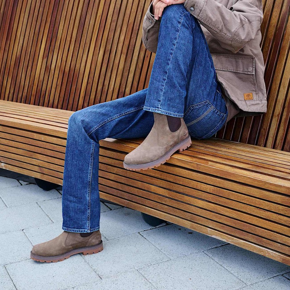 TIMBERLAND</br>Ανδρικά Μποτάκια Καφέ Δέρμα Nubuck Britton Road Mid Chelsea Boot A6A4W-EM5 Timberland