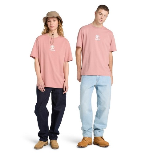 Timberland SS Small Logo Print All Gender Authentic Tee A6WWT-R85 Ανδρικό T-shirt Ροζ