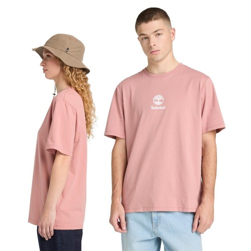 Timberland SS Small Logo Print All Gender Authentic Tee A6WWT-R85 Ανδρικό T-shirt Ροζ