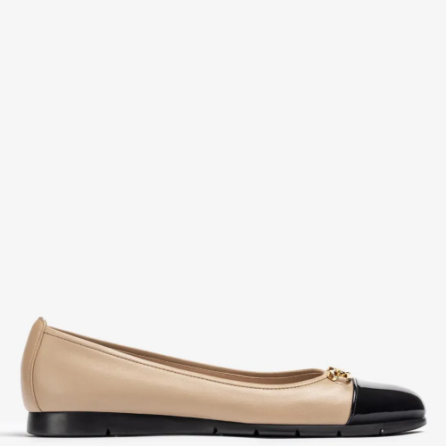 Γυναικείες Μπαλαρίνες Μπεζ/Μαύρο Δέρμα ACARI Unisa