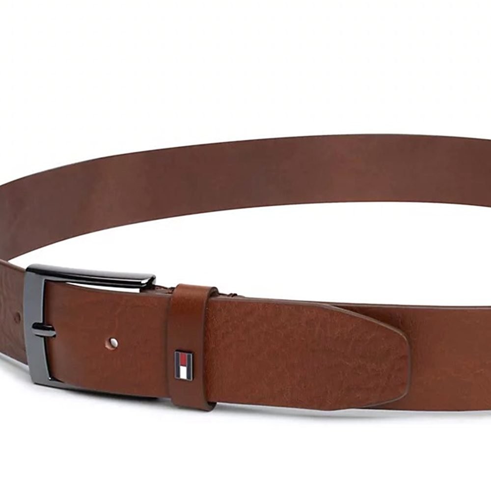 TOMMY HILFIGER</br>Ανδρική Ζώνη Ταμπά Δέρμα Leather Square Buckle Belt AM0AM12547-GES Tommy Hilfiger