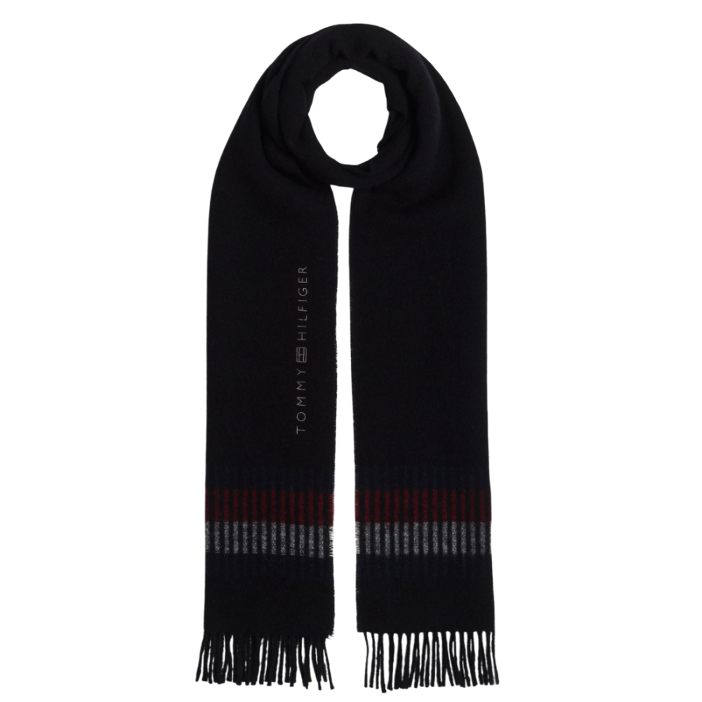 TOMMY HILFIGER</br>Ανδρικό Κασκόλ Μαύρο Μάλλινο TH Corporate Wool Fringe Scarf AM0AM12832-BDS Tommy Hilfiger TOMMY HILFIGER</br>Ανδρικό Κασκόλ Μαύρο Μάλλινο TH Corporate Wool Fringe Scarf AM0AM12832-BDS Tommy Hilfiger