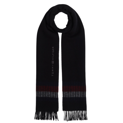 Ανδρικό Κασκόλ Μαύρο Μάλλινο TH Corporate Wool Fringe Scarf AM0AM12832-BDS Tommy Hilfiger