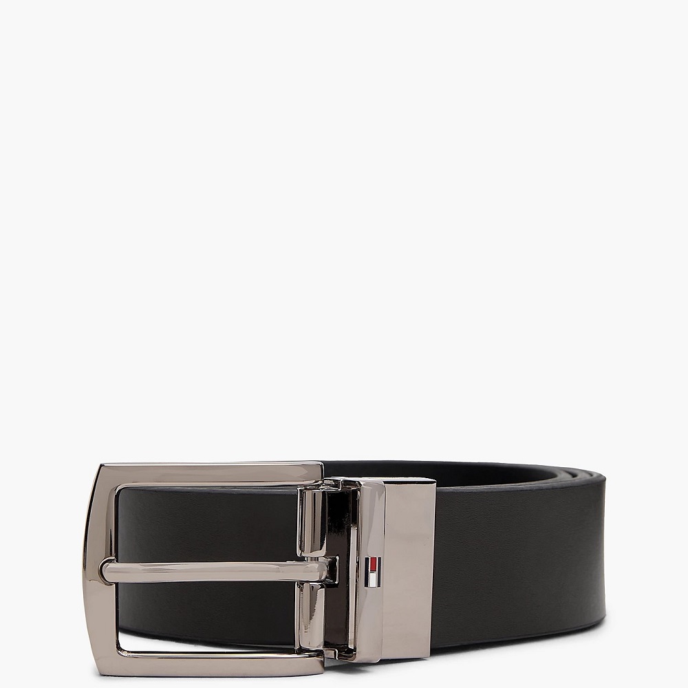 TOMMY HILFIGER</br>Tommy Hilfiger Flag Rectangular Buckle Reversible Leather Belt AM0AM13012-0HD Ανδρική Ζώνη Διπλής Όψεως Καφέ/Μαύρο Δέρμα
