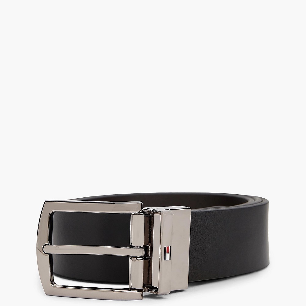 TOMMY HILFIGER</br>Tommy Hilfiger Flag Rectangular Buckle Reversible Leather Belt AM0AM13012-0HD Ανδρική Ζώνη Διπλής Όψεως Καφέ/Μαύρο Δέρμα