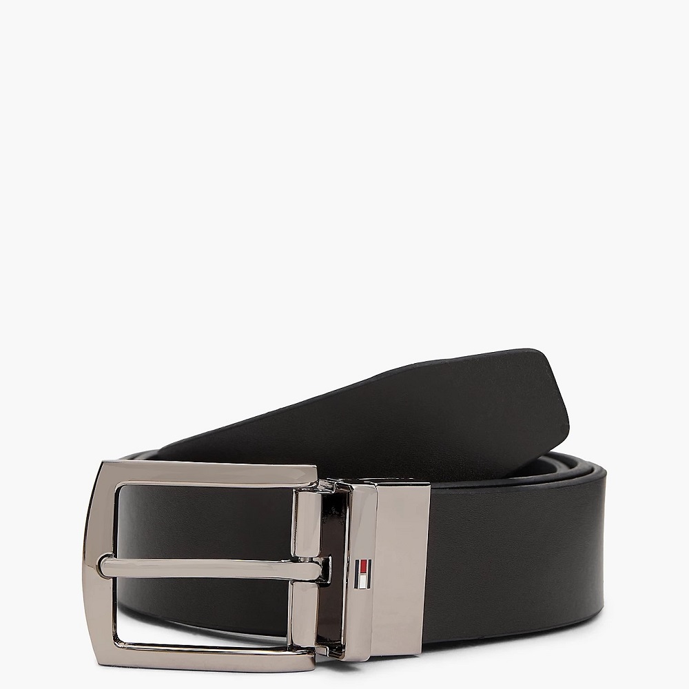 TOMMY HILFIGER</br>Tommy Hilfiger Flag Rectangular Buckle Reversible Leather Belt AM0AM13012-0HD Ανδρική Ζώνη Διπλής Όψεως Καφέ/Μαύρο Δέρμα