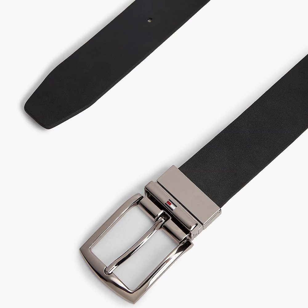 TOMMY HILFIGER</br>Tommy Hilfiger Flag Rectangular Buckle Reversible Leather Belt AM0AM13012-0HD Ανδρική Ζώνη Διπλής Όψεως Καφέ/Μαύρο Δέρμα