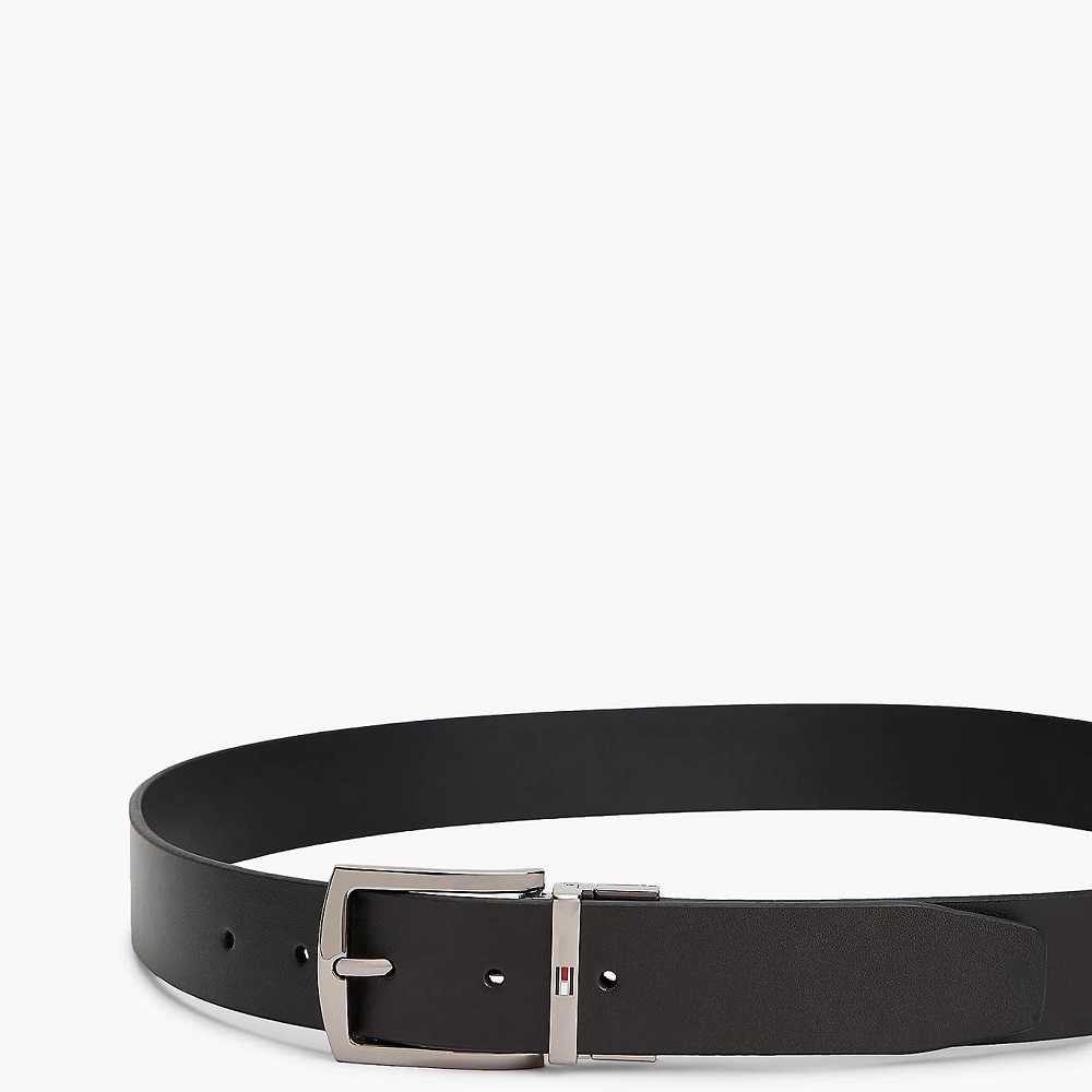 TOMMY HILFIGER</br>Tommy Hilfiger Flag Rectangular Buckle Reversible Leather Belt AM0AM13012-0HD Ανδρική Ζώνη Διπλής Όψεως Καφέ/Μαύρο Δέρμα
