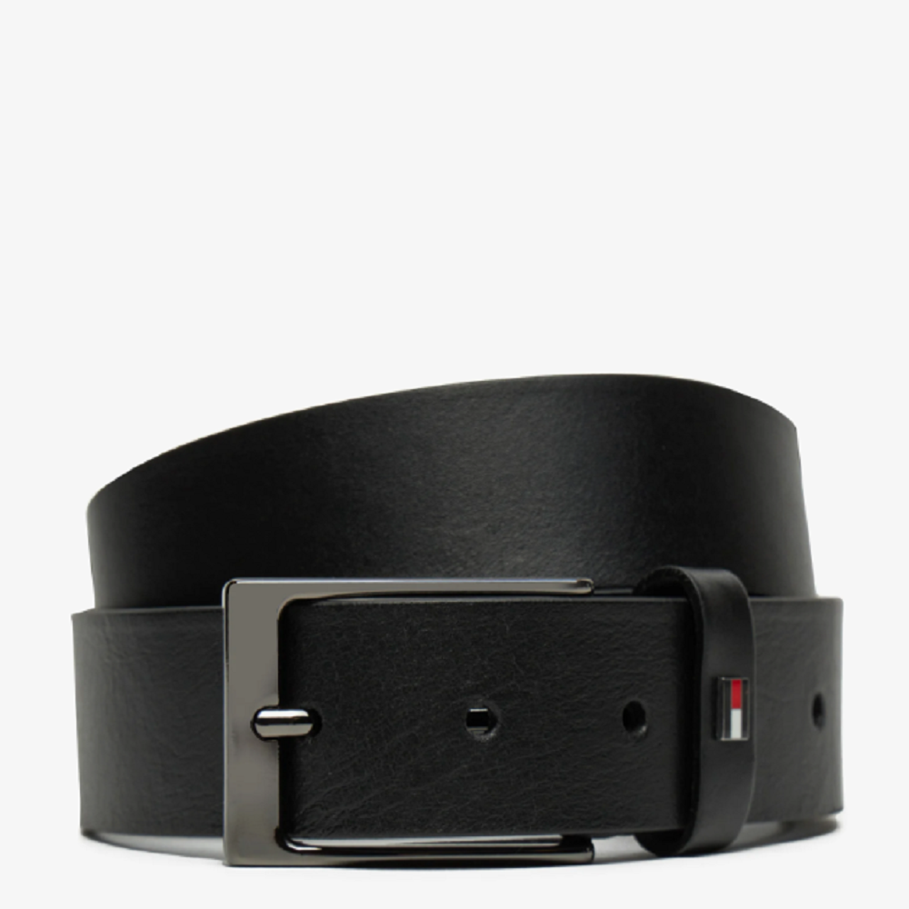 TOMMY HILFIGER</br>Ανδρική Ζώνη Μαύρο Δέρμα Leather Square Buckle Belt AM0AM13016-BDS Tommy Hilfiger