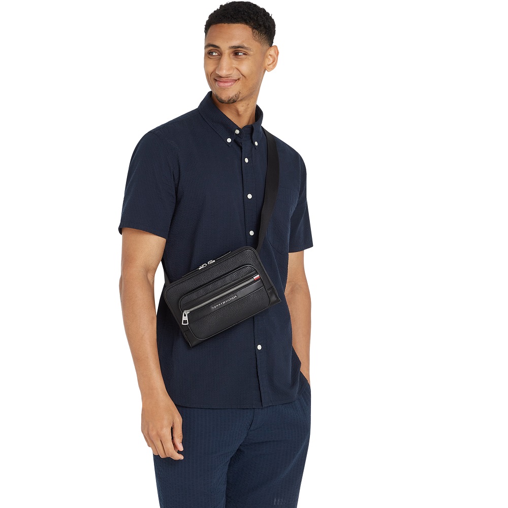 TOMMY HILFIGER</br>Ανδρική Τσάντα Μέσης Μαύρο TH Central Bumbag AM0AM13352-BDS Tommy Hilfiger