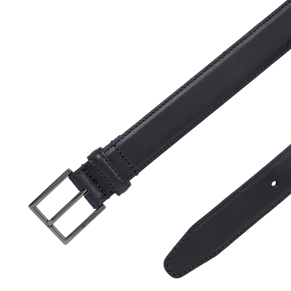 TOMMY HILFIGER</br>Ανδρική Ζώνη Μπλε Δέρμα Logo Square Buckle Leather Belt AM0AM13379-DW6 Tommy Hilfiger
