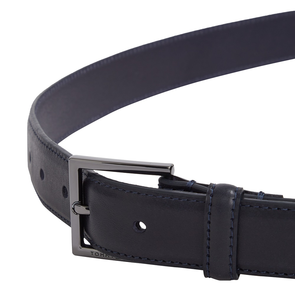 TOMMY HILFIGER</br>Ανδρική Ζώνη Μπλε Δέρμα Logo Square Buckle Leather Belt AM0AM13379-DW6 Tommy Hilfiger