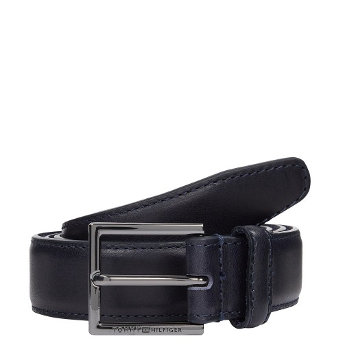 Ανδρική Ζώνη Μπλε Δέρμα Logo Square Buckle Leather Belt AM0AM13379-DW6 Tommy Hilfiger