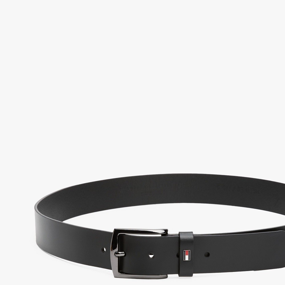 TOMMY HILFIGER</br>Ανδρική Ζώνη Μαύρο Δέρμα Leather Square Belt AM0AM13536-BDS Tommy Hilfiger