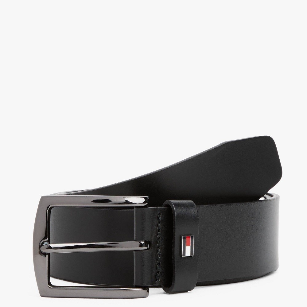 TOMMY HILFIGER</br>Ανδρική Ζώνη Μαύρο Δέρμα Leather Square Belt AM0AM13536-BDS Tommy Hilfiger