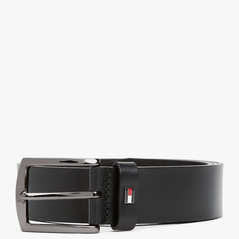 TOMMY HILFIGER</br>Ανδρική Ζώνη Μαύρο Δέρμα Leather Square Belt AM0AM13536-BDS Tommy Hilfiger