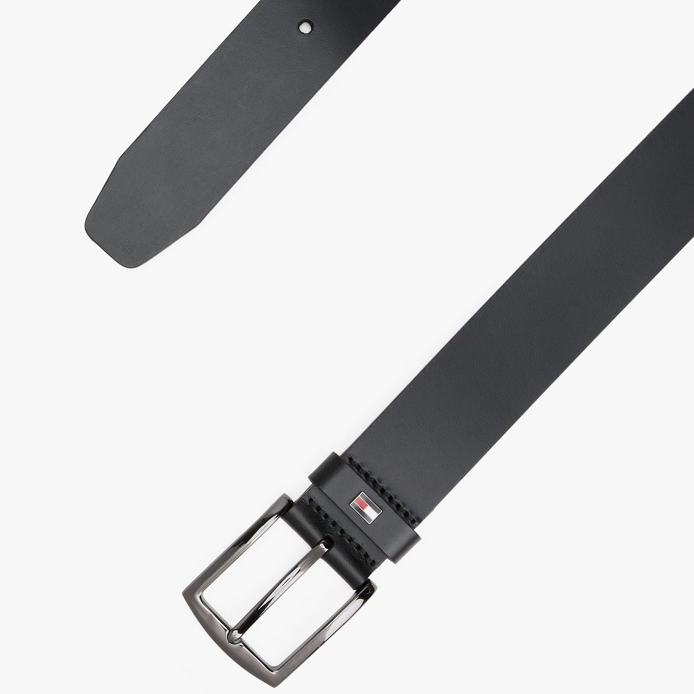 TOMMY HILFIGER</br>Ανδρική Ζώνη Μαύρο Δέρμα Leather Square Belt AM0AM13536-BDS Tommy Hilfiger