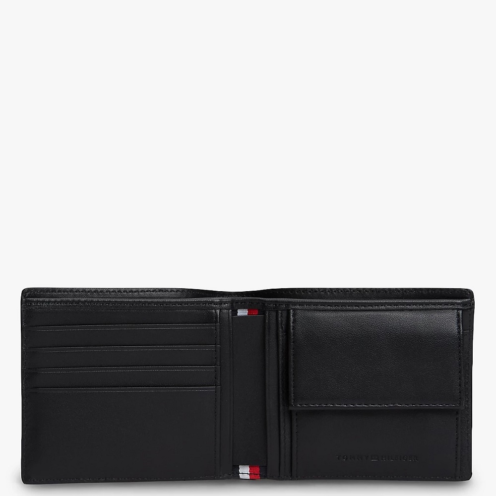 TOMMY HILFIGER</br>Tommy Hilfiger Embossed Flag Leather Card And Coin Wallet AM0AM14243-BDS Ανδρικό Πορτοφόλι Μαύρο Δέρμα