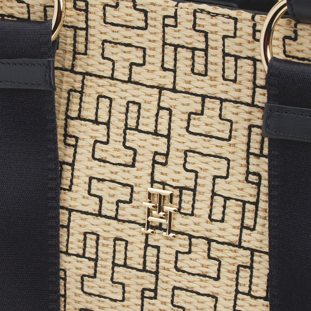 TOMMY HILFIGER</br>Γυναικεία Τσάντα Ώμου Μπλε Ψάθα AW0AW16406-DW6 Tommy Hilfiger