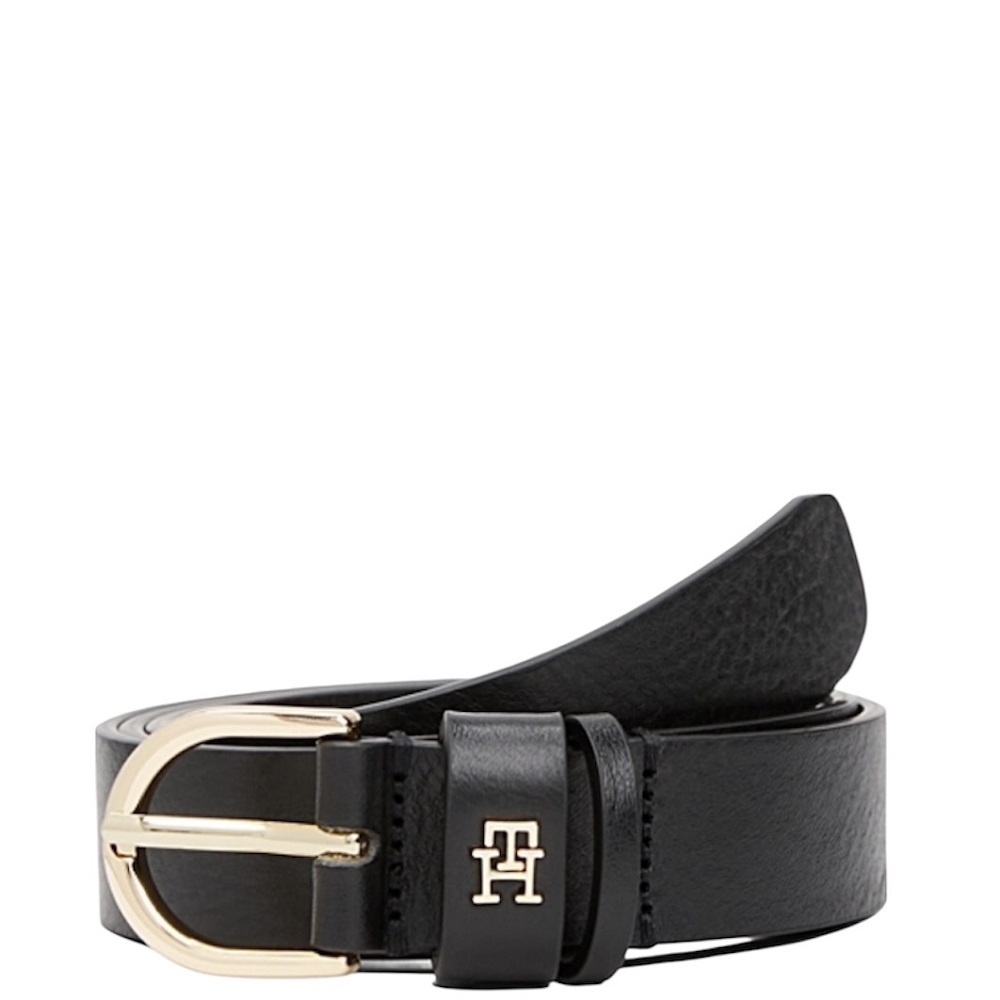 TOMMY HILFIGER</br>Γυναικεία Ζώνη Μαύρο Δέρμα Essential Th Monogram  AW0AW16836-BDS Tommy Hilfiger