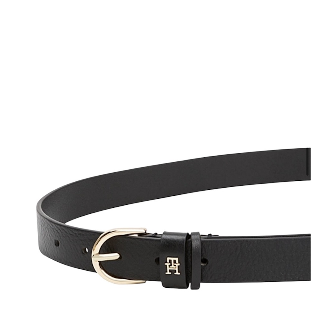 TOMMY HILFIGER</br>Γυναικεία Ζώνη Μαύρο Δέρμα Essential Th Monogram  AW0AW16836-BDS Tommy Hilfiger