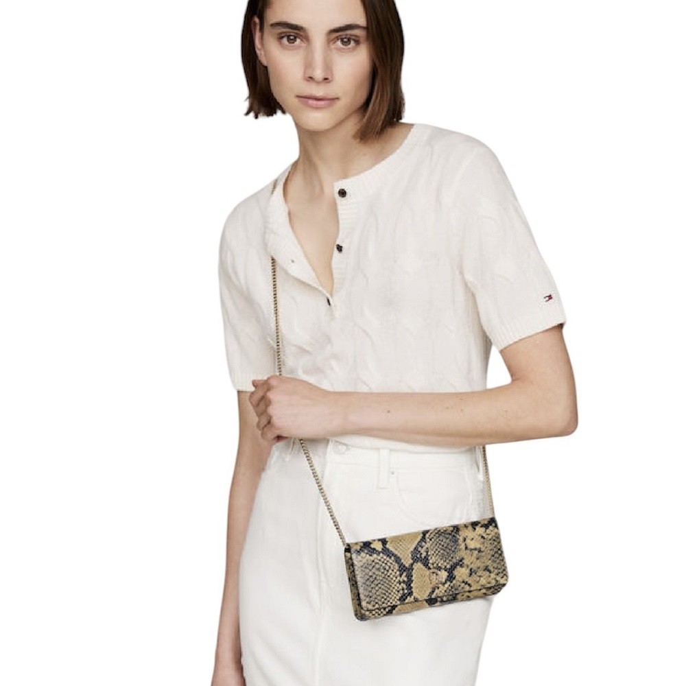 TOMMY HILFIGER</br>Γυναικείο Τσαντάκι Χιαστή Καφέ Δέρμα AW0AW17115-0HD Tommy Hilfiger