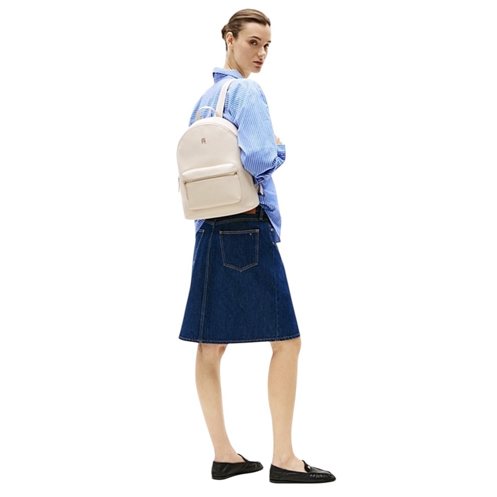 TOMMY HILFIGER</br>Γυναικεία Τσάντα Backpack Εκρού Th Logotape AW0AW17163-AA8 Tommy Hilfiger