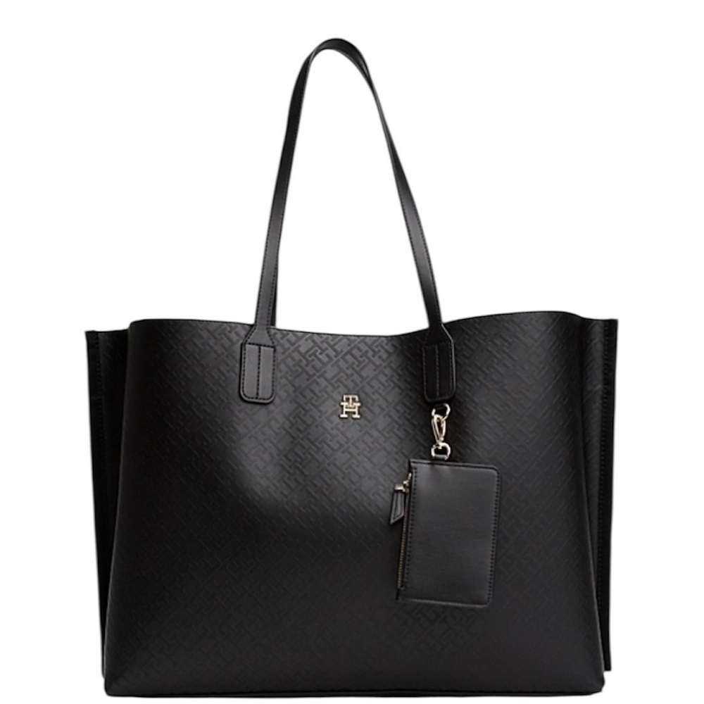 TOMMY HILFIGER</br>Γυναικεία Τσάντα Ώμου Μαύρο Th Distinct Tote Monogram AW0AW17195-BDS Tommy Hilfiger
