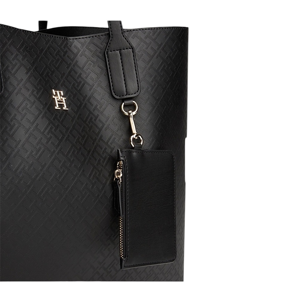 TOMMY HILFIGER</br>Γυναικεία Τσάντα Ώμου Μαύρο Th Distinct Tote Monogram AW0AW17195-BDS Tommy Hilfiger