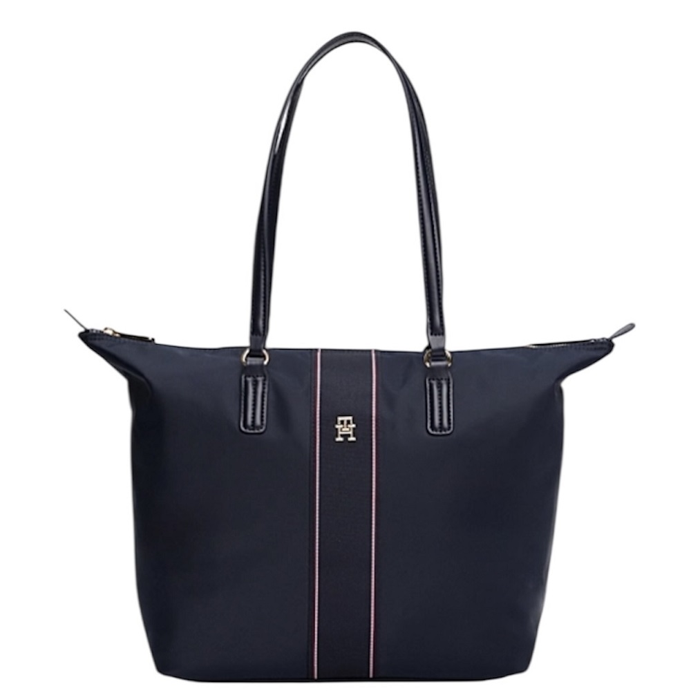 TOMMY HILFIGER</br>Γυναικεία Τσάντα Ώμου Μπλε Poppy Tote Corporate AW0AW17205-DW6 Tommy Hilfiger
