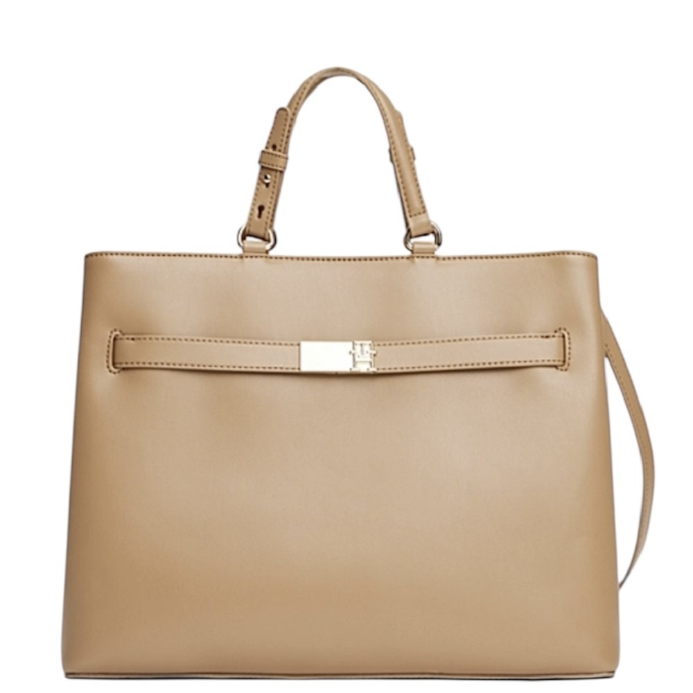 TOMMY HILFIGER</br>Γυναικεία Τσάντα Χειρός Μπεζ Th Heritage Satchel AW0AW17211-RBC Tommy Hilfiger