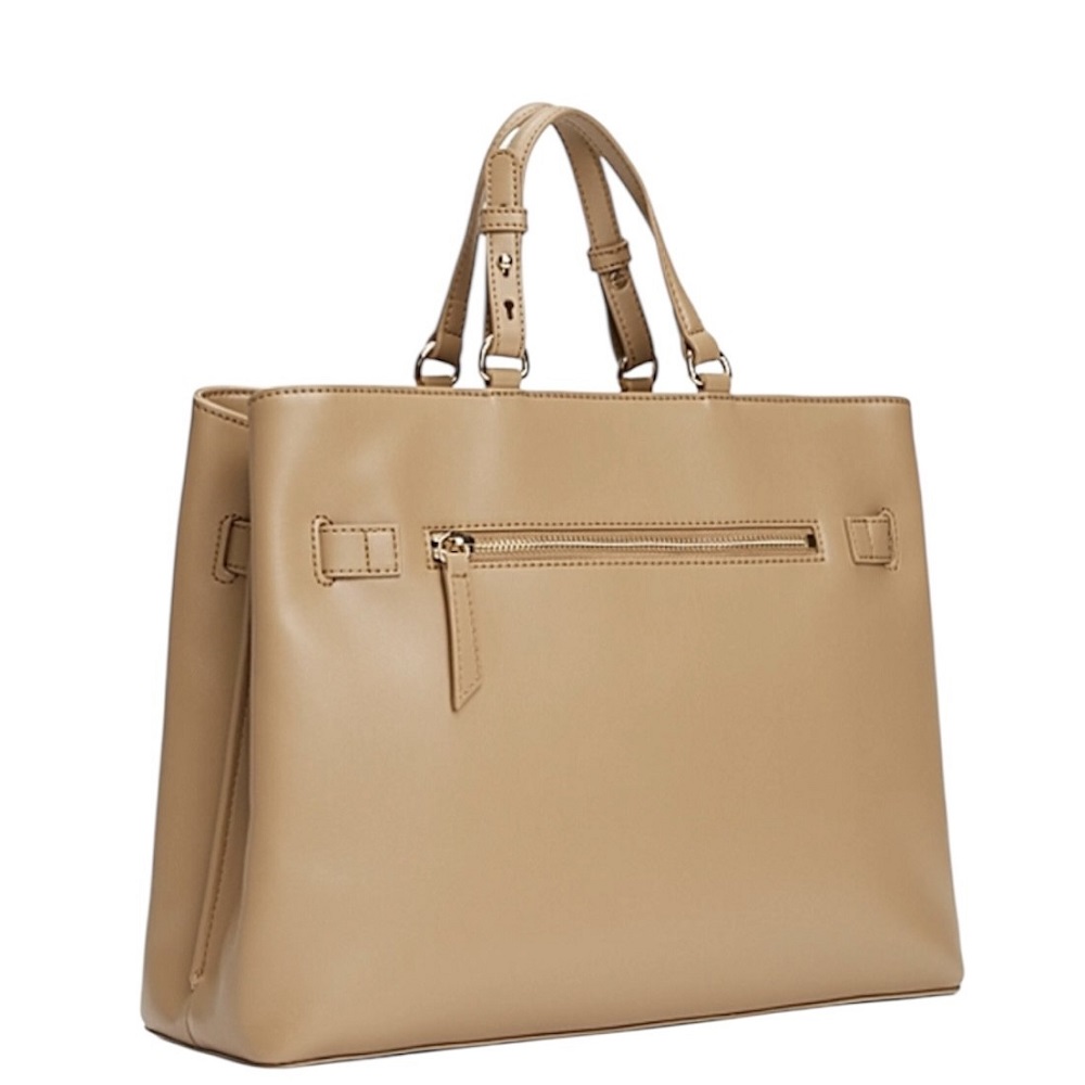 TOMMY HILFIGER</br>Γυναικεία Τσάντα Χειρός Μπεζ Th Heritage Satchel AW0AW17211-RBC Tommy Hilfiger