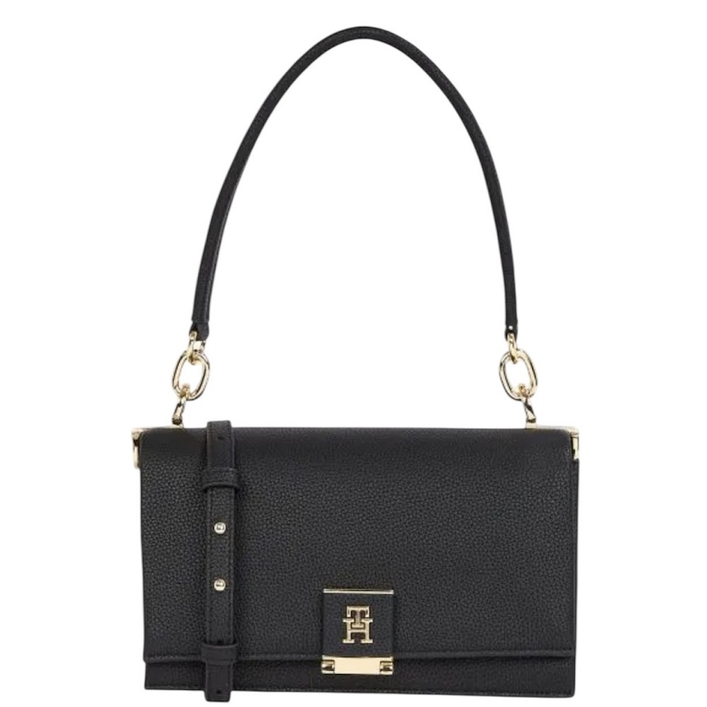 TOMMY HILFIGER</br>Γυναικεία Τσάντα Ώμου Μαύρο Th Her Med Crossover AW0AW17216-BDS Tommy Hilfiger