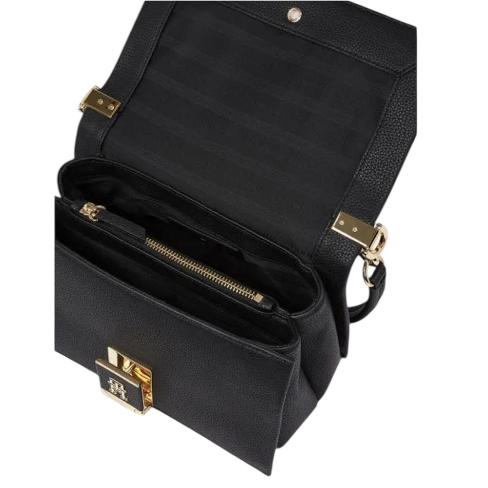TOMMY HILFIGER</br>Γυναικεία Τσάντα Ώμου Μαύρο Th Her Med Crossover AW0AW17216-BDS Tommy Hilfiger