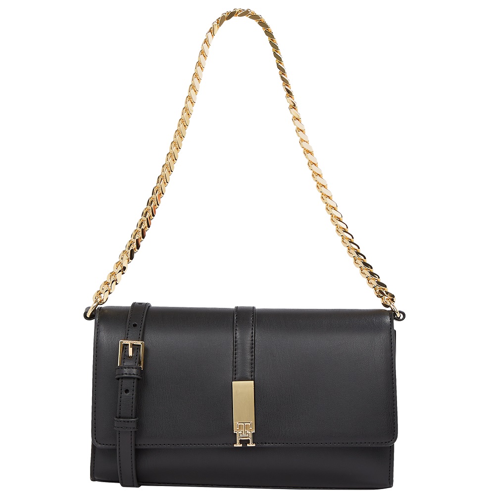 TOMMY HILFIGER</br>Γυναικεία Τσάντα Χιαστή Μαύρη Th Heitage Conv Crossover Chain AW0AW17223-BDS Tommy Hilfiger