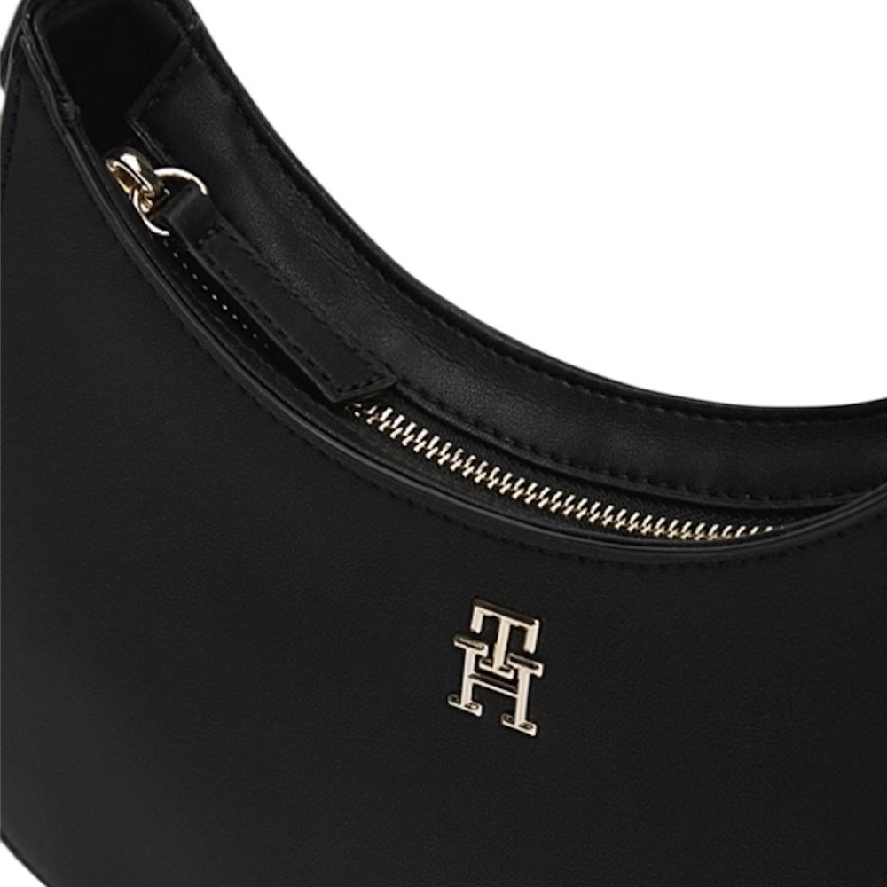 TOMMY HILFIGER</br>Γυναικεία Τσάντα Ώμου Μαύρο Th Logotape Shoulder Bag AW0AW17226-BDS Tommy Hilfiger