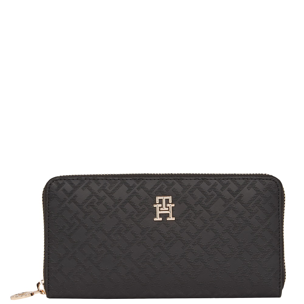 TOMMY HILFIGER</br>Γυναικείο Πορτοφόλι Μαύρο Th Distinct Lrg Za Monogram AW0AW17258-BDS Tommy Hilfiger