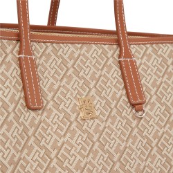 Γυναικεία Τσάντα Ώμου Μπεζ/Ταμπά Th Monoplay Leather Tote AW0AW17416-RBT Tommy Hilfiger