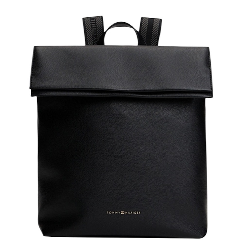 TOMMY HILFIGER</br>Γυναικεία Τσάντα Backpack Με Καπάκι Και Μεταλλικό Λογότυπο Μαύρο AW0AW17654-BDS Tommy Hilfiger