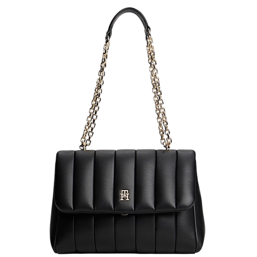TOMMY HILFIGER</br>Γυναικεία Τσάντα Ώμου Μαύρο Th Grace Med Crossover AW0AW17669-BDS Tommy Hilfiger