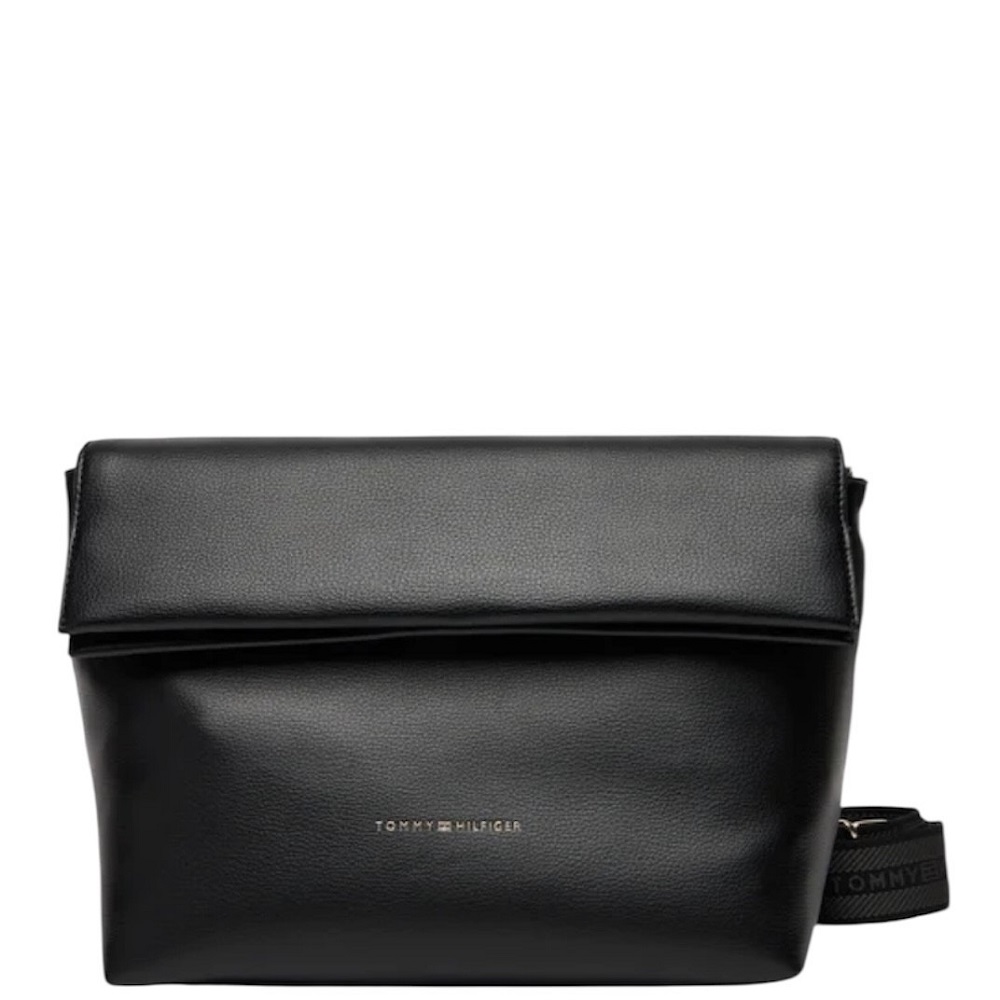 TOMMY HILFIGER</br>Γυναικεία Τσάντα Χιαστή Μαύρο Th Logotape Med Crossover AW0AW17692-BDS Tommy Hilfiger