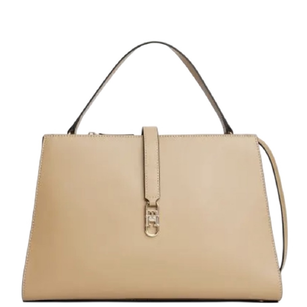 TOMMY HILFIGER</br>Γυναικεία Τσάντα Χειρός Μπεζ Th Libre Med Satchel AW0AW17724-RBC Tommy Hilfiger