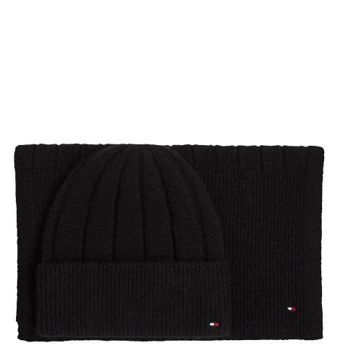 Tommy Hilfiger AW0AW17994-BDS Γυναικείο Σετ Κασκόλ/Σκούφος Μαύρο Th Flag Fluffy Beanie & Scarf Gp