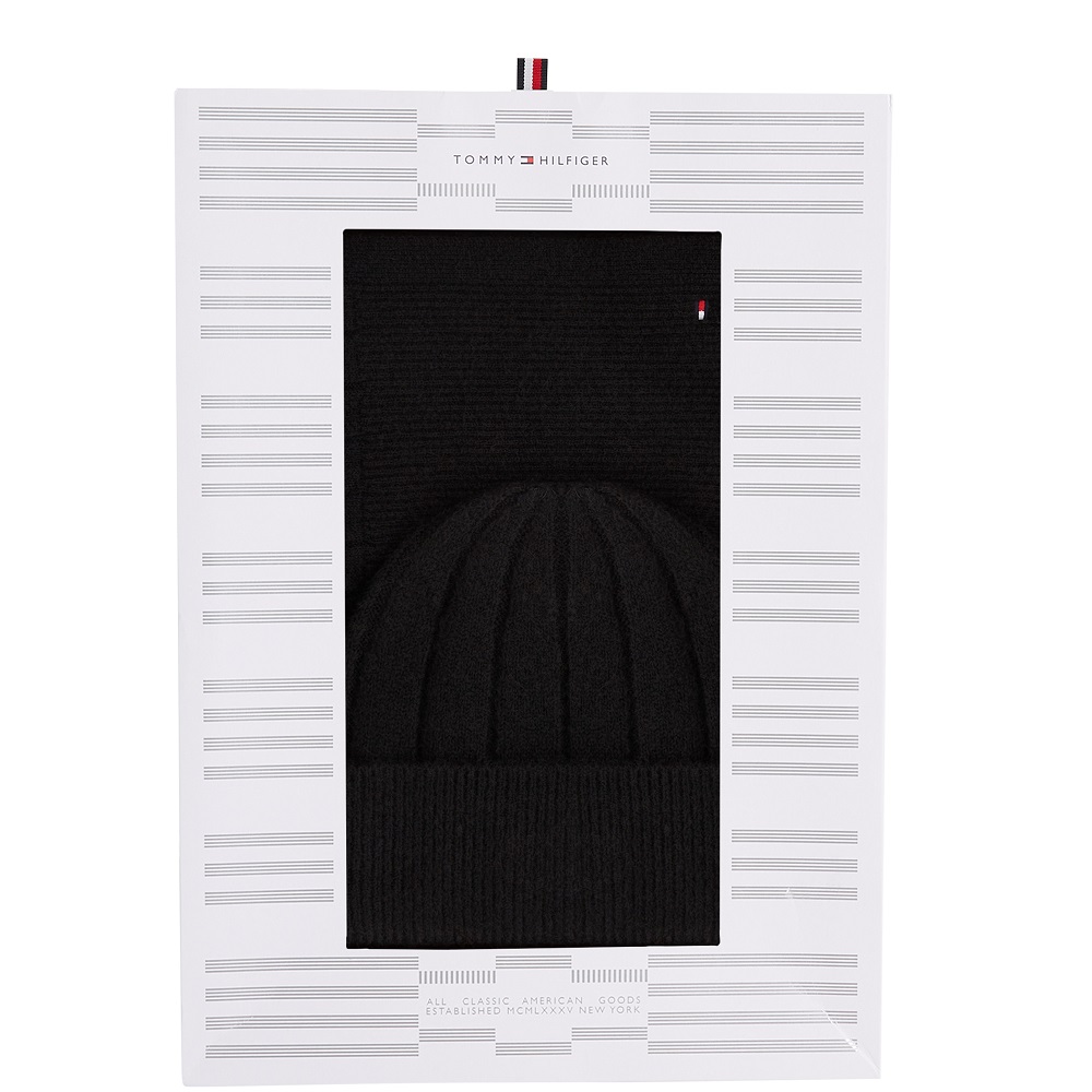 TOMMY HILFIGER</br>Tommy Hilfiger AW0AW17994-BDS Γυναικείο Σετ Κασκόλ/Σκούφος Μαύρο Th Flag Fluffy Beanie & Scarf Gp