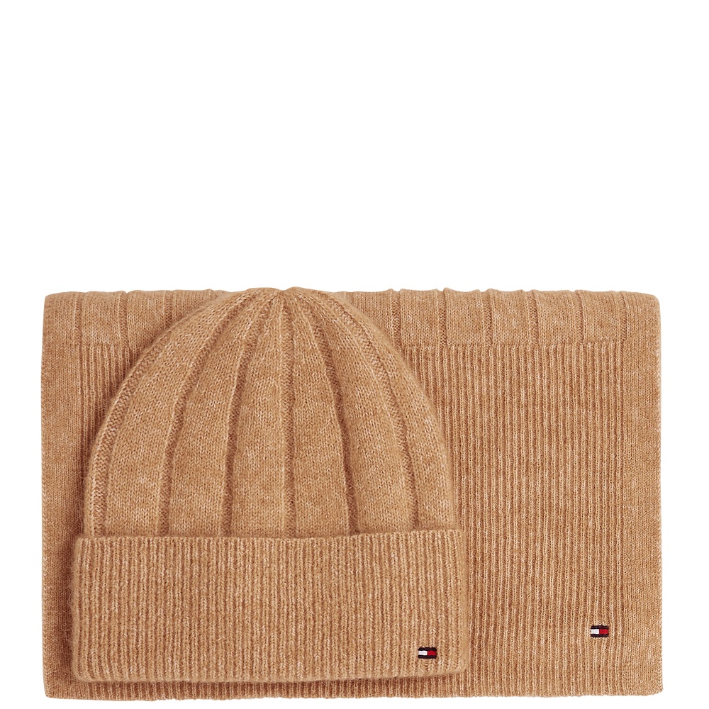 TOMMY HILFIGER</br>Tommy Hilfiger AW0AW17994-RBC Γυναικείο Σετ Κασκόλ/Σκούφος Κάμελ Th Flag Fluffy Beanie & Scarf Gp