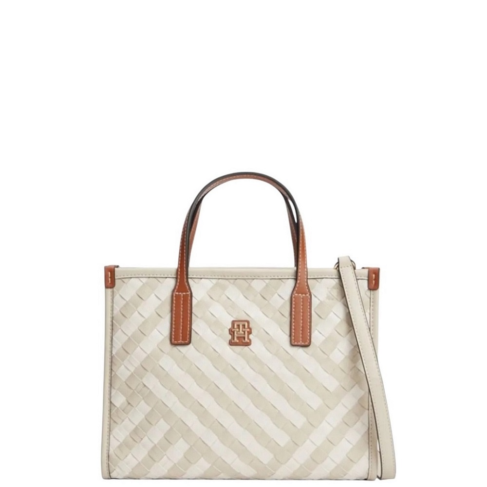 TOMMY HILFIGER</br>Tommy Hilfiger AW0AW18393-0F4 Γυναικεία Τσάντα Χειρός Th City Mini Tote Μπεζ/Ταμπά
