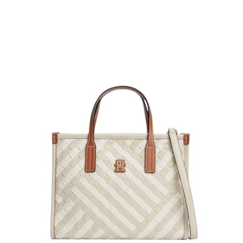 Tommy Hilfiger AW0AW18393-0F4 Γυναικεία Τσάντα Χειρός Th City Mini Tote Μπεζ/Ταμπά