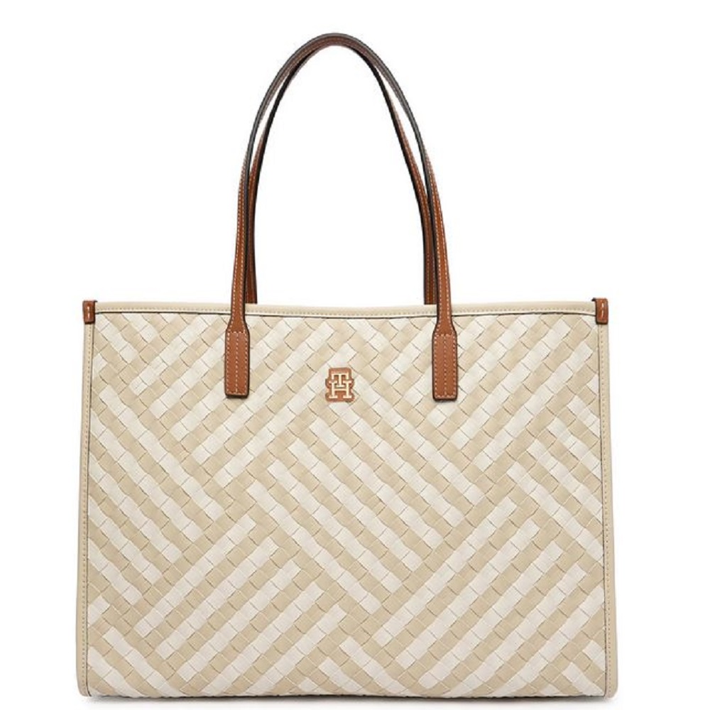 TOMMY HILFIGER</br>Tommy Hilfiger AW0AW18394-0F4 Γυναικεία Τσάντα Ώμου Th City Tote Μπεζ/Ταμπά