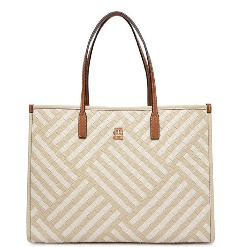 Tommy Hilfiger AW0AW18394-0F4 Γυναικεία Τσάντα Ώμου Th City Tote Μπεζ/Ταμπά