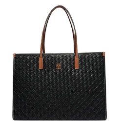 TOMMY HILFIGER</br>Tommy Hilfiger AW0AW18394-0GJ Γυναικεία Τσάντα Ώμου Th City Tote Μαύρο/Ταμπά